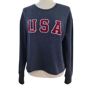 Lucky Brand Women's USA Patch Sweatshirt Gray Size M Cotton‎ Blend Pullover New
